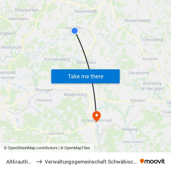 Altkrautheim to Verwaltungsgemeinschaft Schwäbisch Hall map