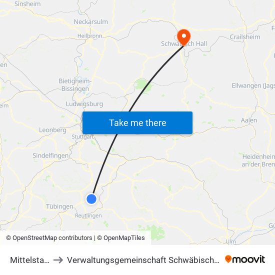 Mittelstadt to Verwaltungsgemeinschaft Schwäbisch Hall map