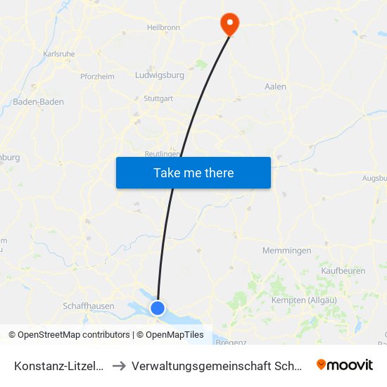 Konstanz-Litzelstetten to Verwaltungsgemeinschaft Schwäbisch Hall map
