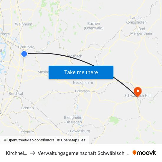 Kirchheim to Verwaltungsgemeinschaft Schwäbisch Hall map