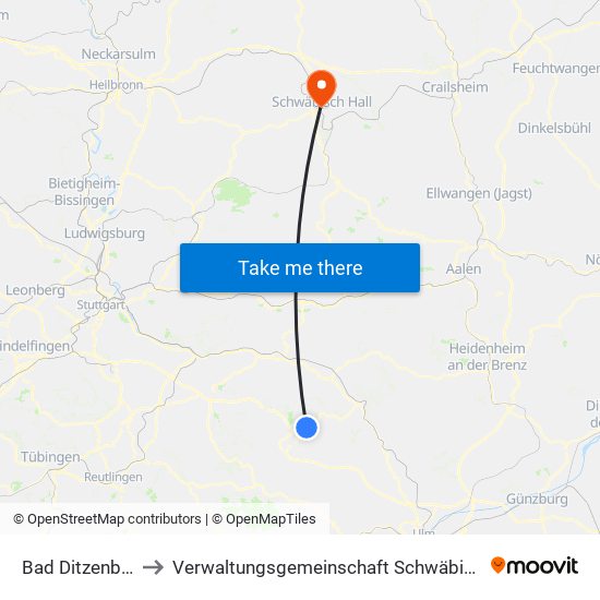 Bad Ditzenbach to Verwaltungsgemeinschaft Schwäbisch Hall map