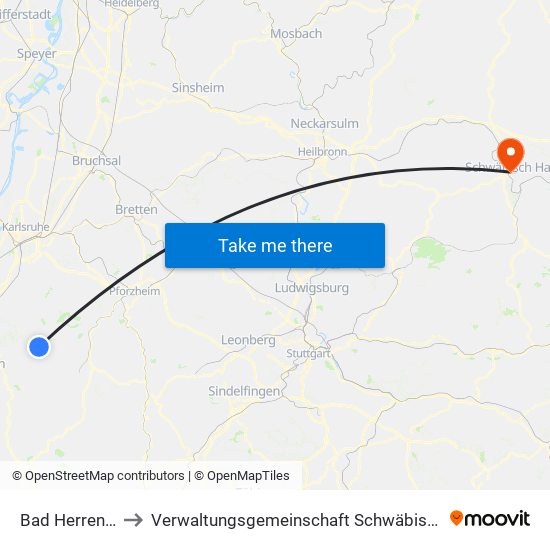 Bad Herrenalb to Verwaltungsgemeinschaft Schwäbisch Hall map