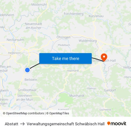 Abstatt to Verwaltungsgemeinschaft Schwäbisch Hall map