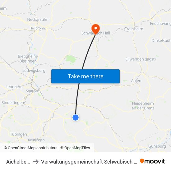 Aichelberg to Verwaltungsgemeinschaft Schwäbisch Hall map