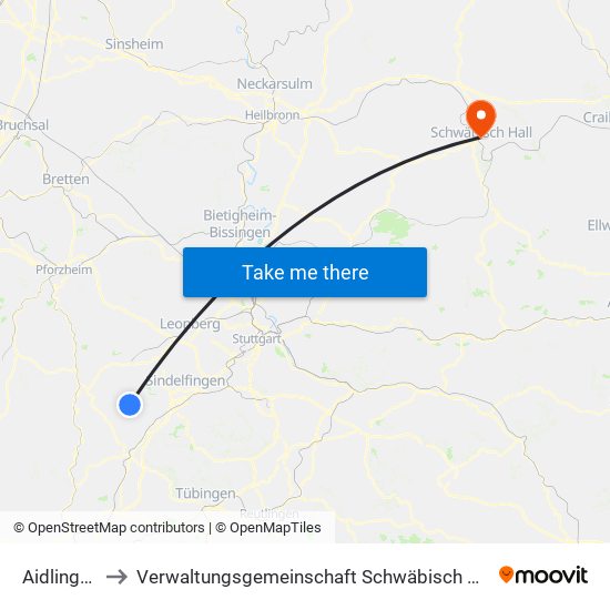 Aidlingen to Verwaltungsgemeinschaft Schwäbisch Hall map