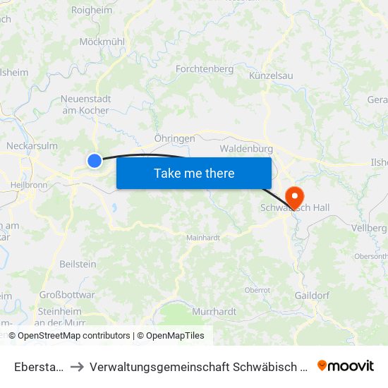 Eberstadt to Verwaltungsgemeinschaft Schwäbisch Hall map