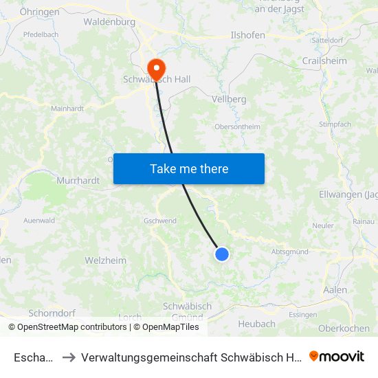 Eschach to Verwaltungsgemeinschaft Schwäbisch Hall map