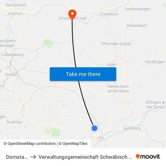 Dornstadt to Verwaltungsgemeinschaft Schwäbisch Hall map