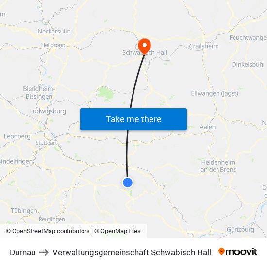 Dürnau to Verwaltungsgemeinschaft Schwäbisch Hall map