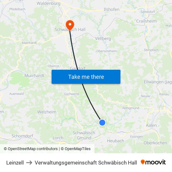 Leinzell to Verwaltungsgemeinschaft Schwäbisch Hall map