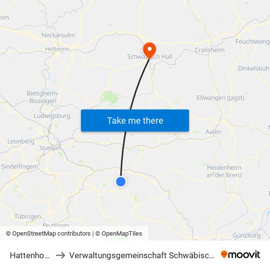 Hattenhofen to Verwaltungsgemeinschaft Schwäbisch Hall map