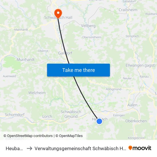 Heubach to Verwaltungsgemeinschaft Schwäbisch Hall map