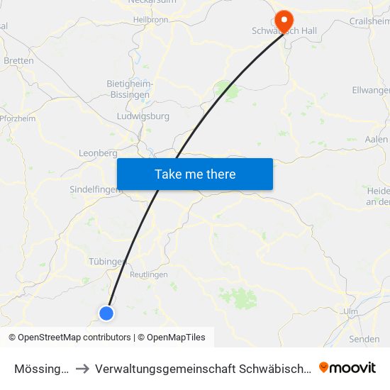 Mössingen to Verwaltungsgemeinschaft Schwäbisch Hall map