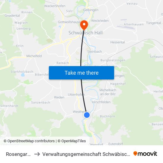Rosengarten to Verwaltungsgemeinschaft Schwäbisch Hall map