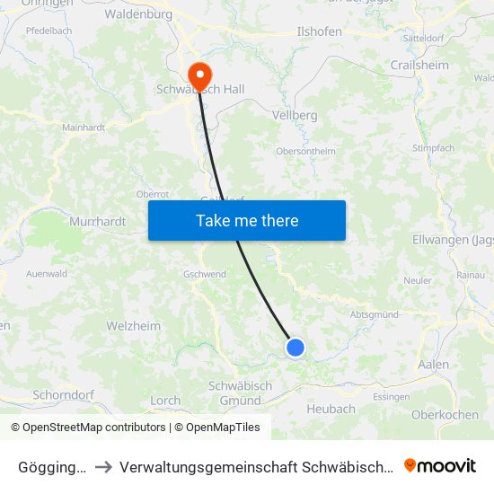 Göggingen to Verwaltungsgemeinschaft Schwäbisch Hall map