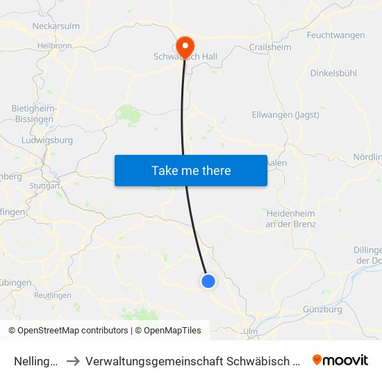 Nellingen to Verwaltungsgemeinschaft Schwäbisch Hall map