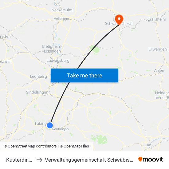 Kusterdingen to Verwaltungsgemeinschaft Schwäbisch Hall map