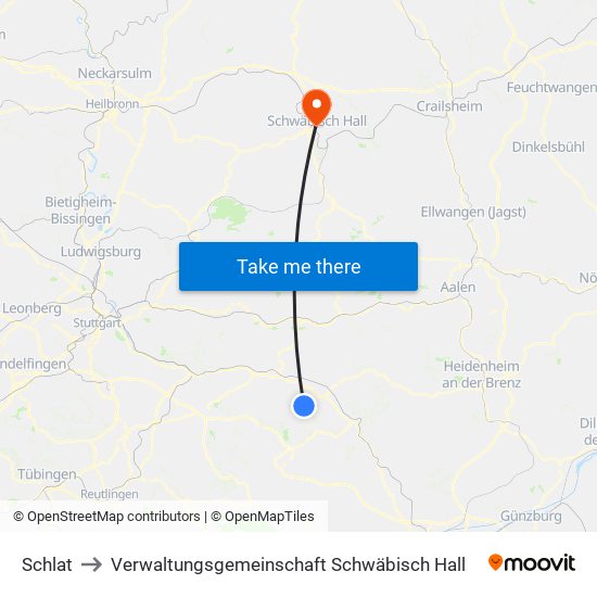 Schlat to Verwaltungsgemeinschaft Schwäbisch Hall map