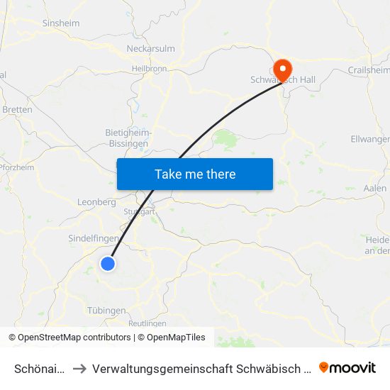 Schönaich to Verwaltungsgemeinschaft Schwäbisch Hall map