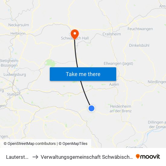 Lauterstein to Verwaltungsgemeinschaft Schwäbisch Hall map