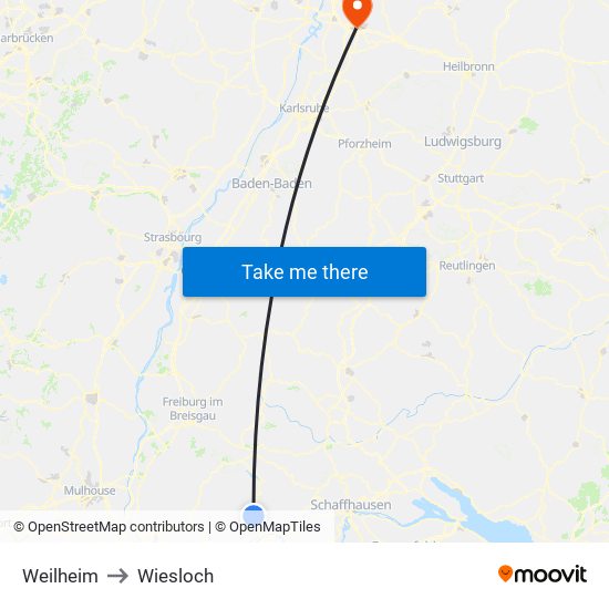 Weilheim to Wiesloch map