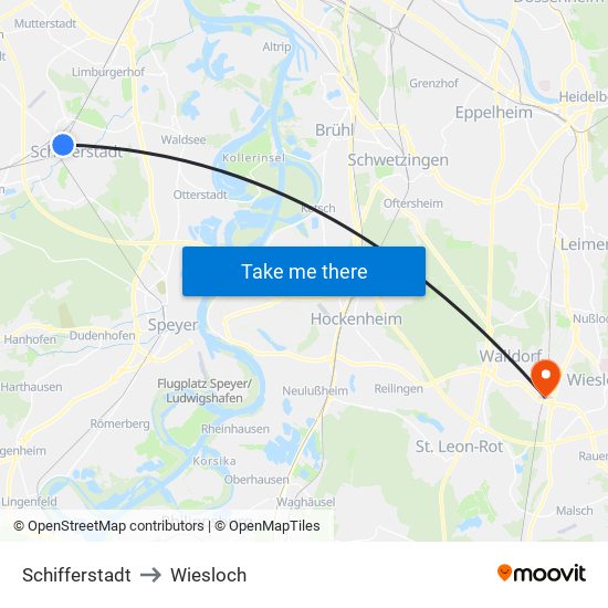 Schifferstadt to Wiesloch map