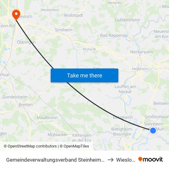 Gemeindeverwaltungsverband Steinheim-Murr to Wiesloch map