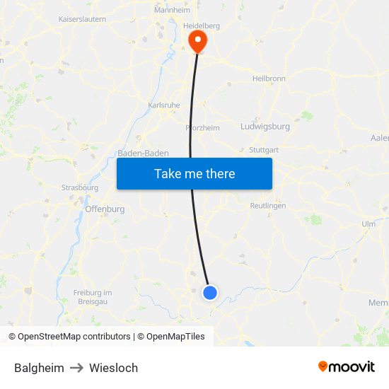 Balgheim to Wiesloch map