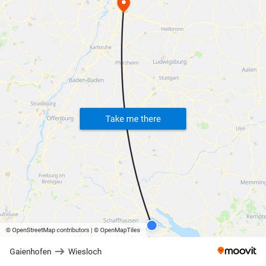 Gaienhofen to Wiesloch map