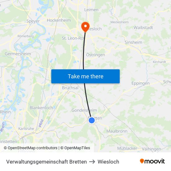 Verwaltungsgemeinschaft Bretten to Wiesloch map