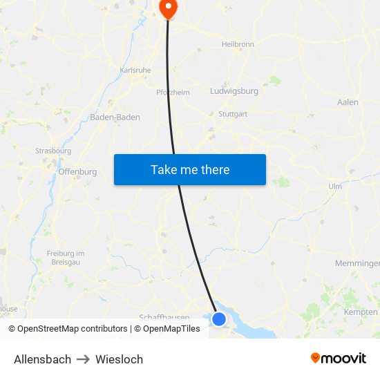 Allensbach to Wiesloch map