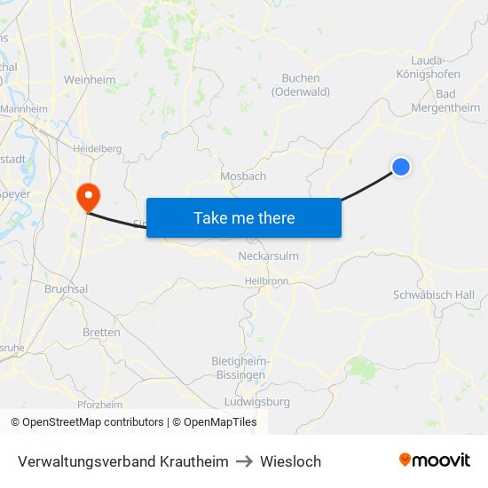 Verwaltungsverband Krautheim to Wiesloch map