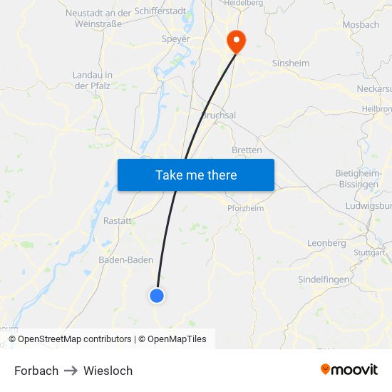 Forbach to Wiesloch map