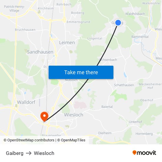 Gaiberg to Wiesloch map