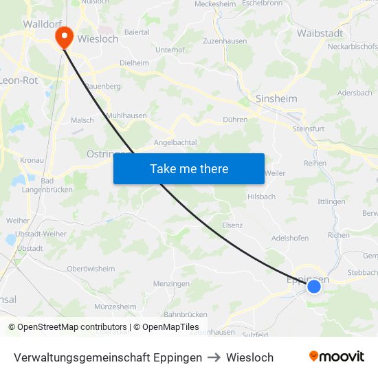 Verwaltungsgemeinschaft Eppingen to Wiesloch map