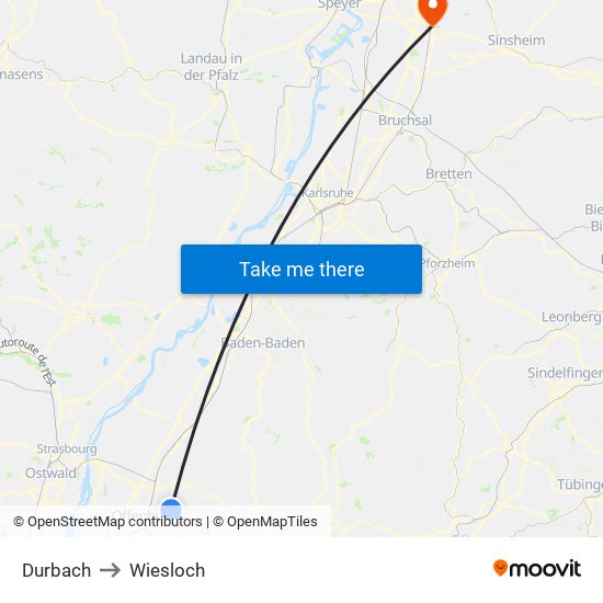 Durbach to Wiesloch map