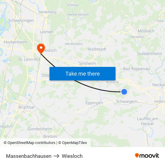Massenbachhausen to Wiesloch map