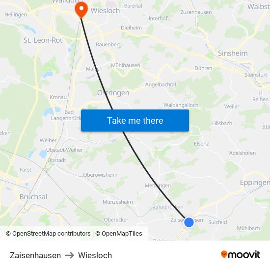 Zaisenhausen to Wiesloch map