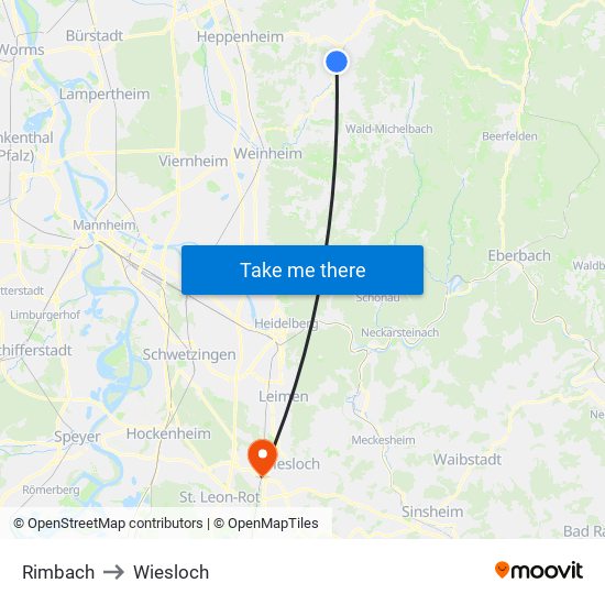 Rimbach to Wiesloch map