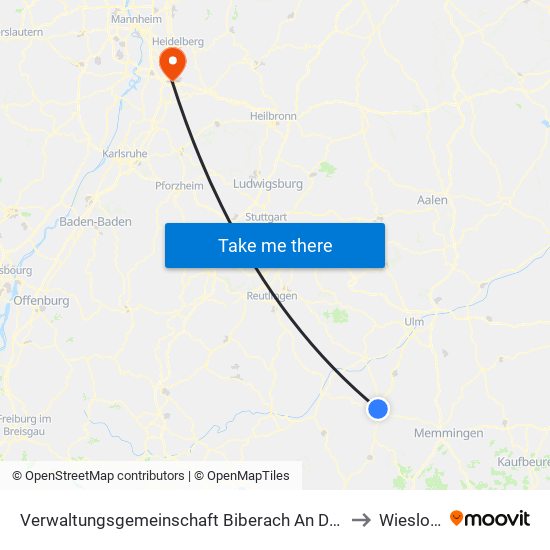 Verwaltungsgemeinschaft Biberach An Der Riß to Wiesloch map