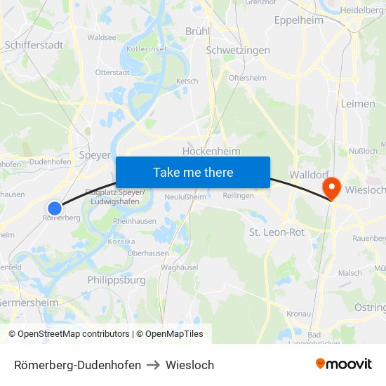 Römerberg-Dudenhofen to Wiesloch map