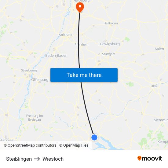 Steißlingen to Wiesloch map