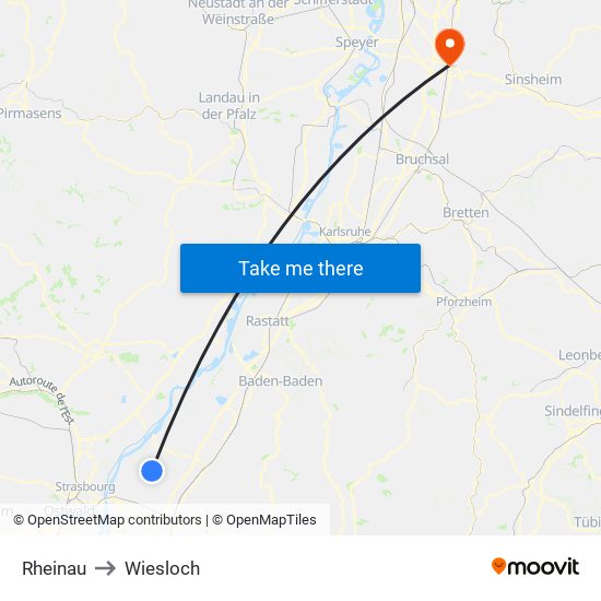 Rheinau to Wiesloch map