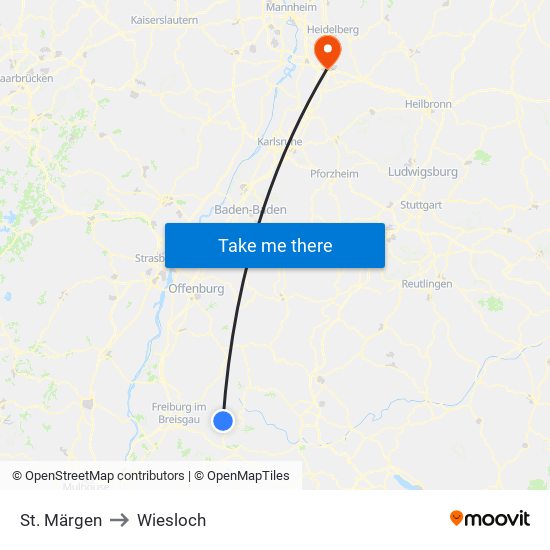 St. Märgen to Wiesloch map