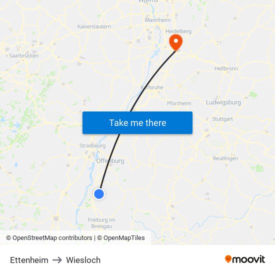 Ettenheim to Wiesloch map