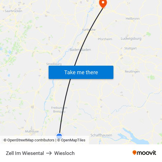 Zell Im Wiesental to Wiesloch map
