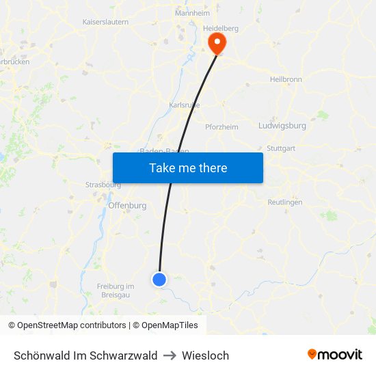 Schönwald Im Schwarzwald to Wiesloch map