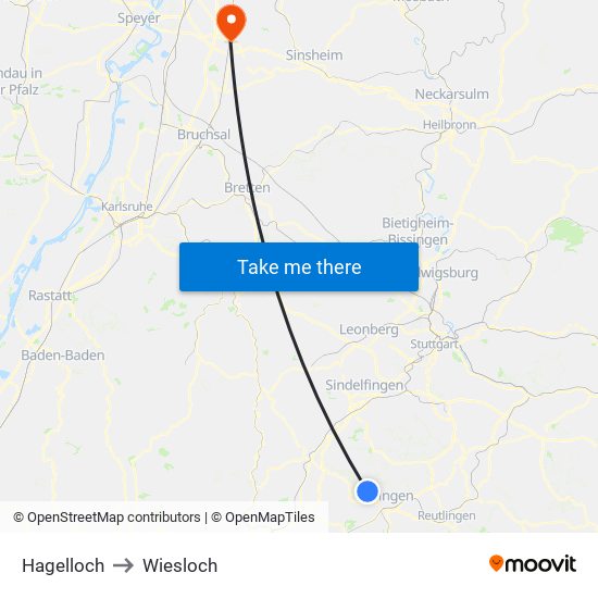 Hagelloch to Wiesloch map