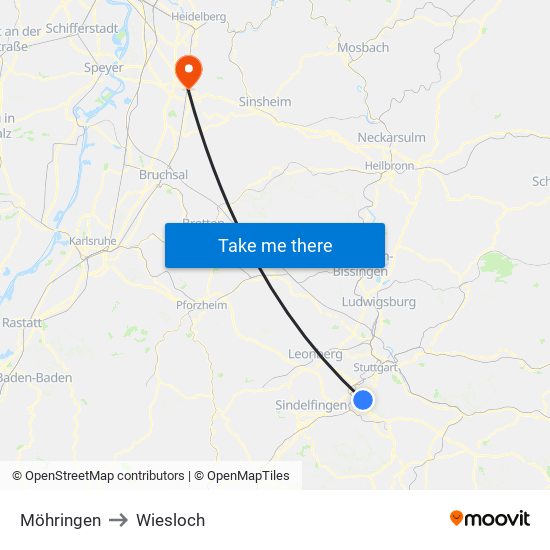 Möhringen to Wiesloch map