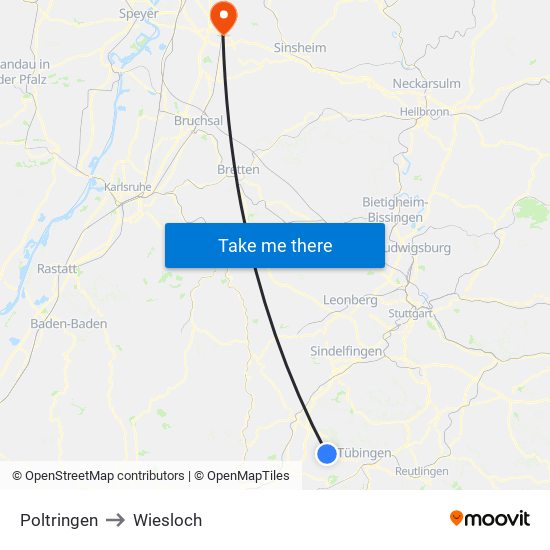 Poltringen to Wiesloch map